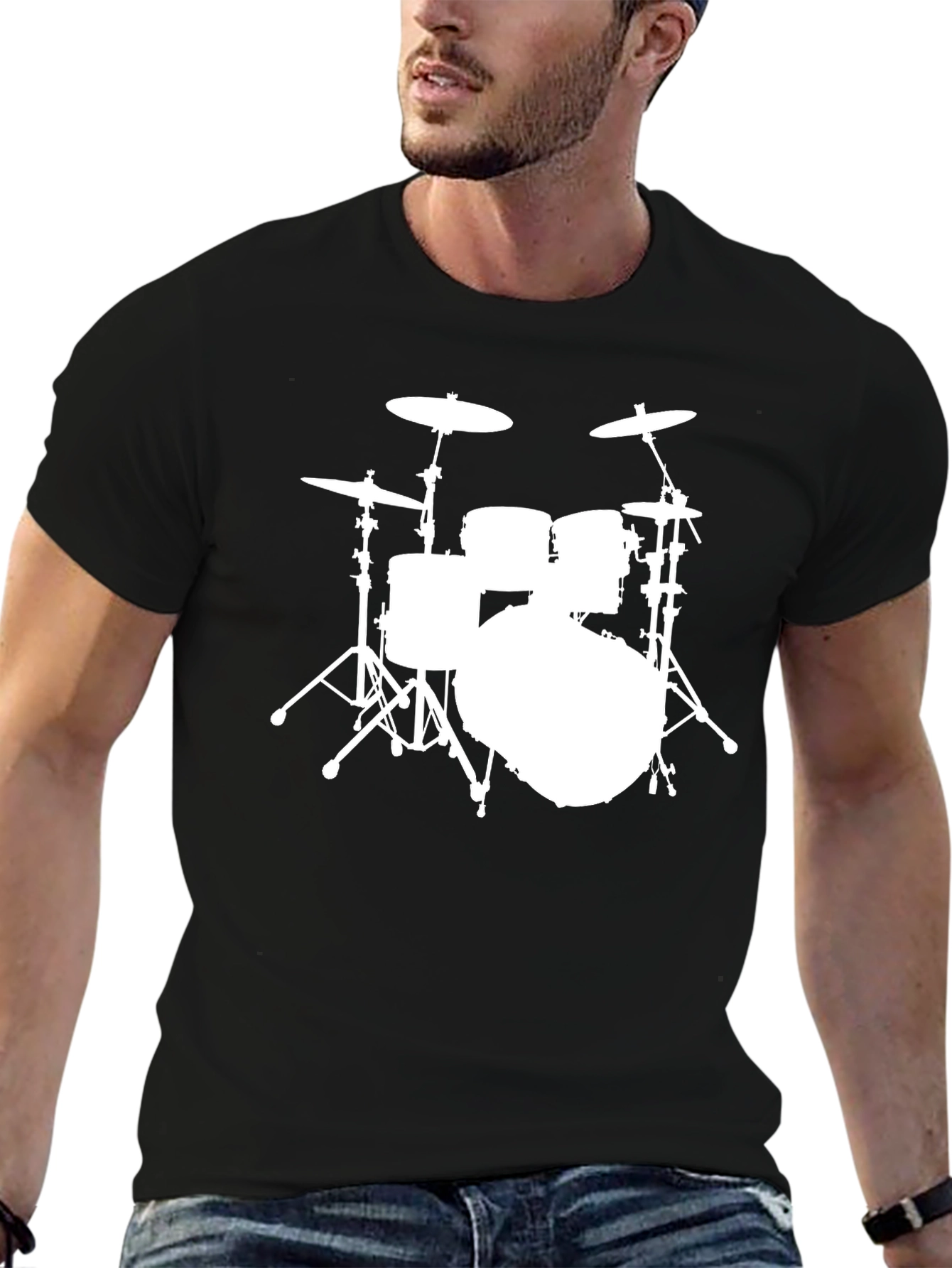 Drum Kit Graphic Tee - Black Cotton Musician T-Shirt
