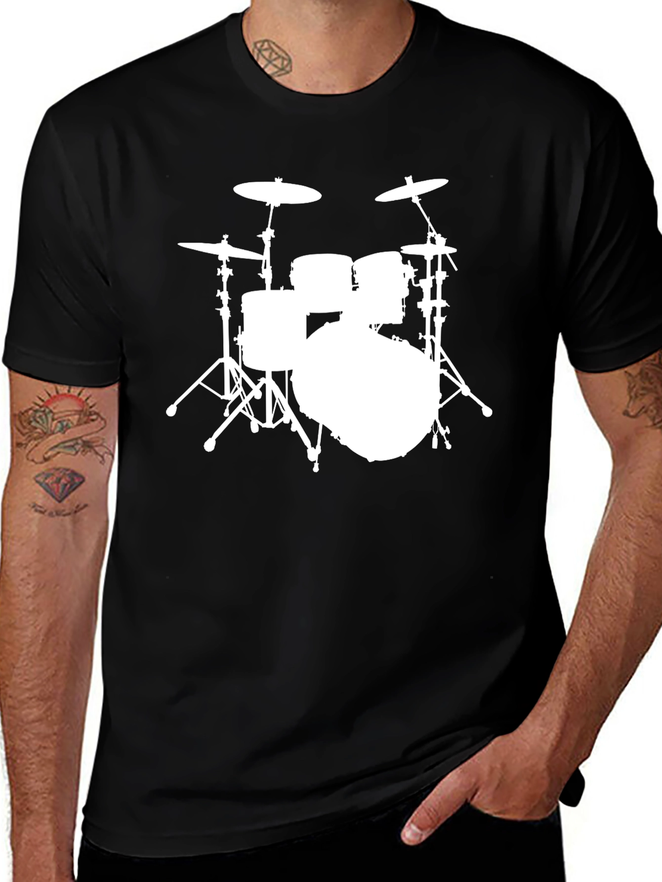 Drum Kit Graphic Tee - Black Cotton Musician T-Shirt