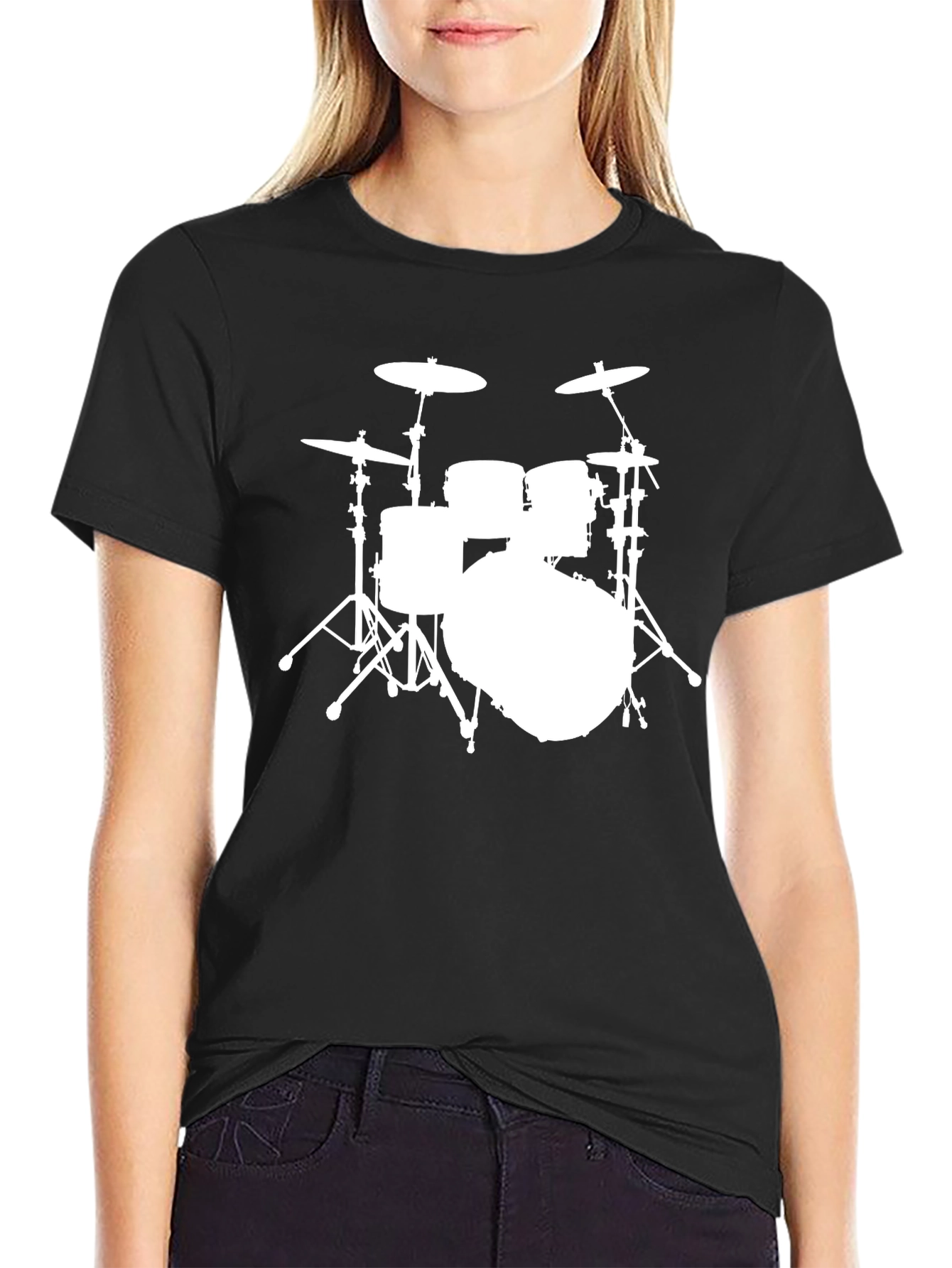 Drum Kit Graphic Tee - Black Cotton Musician T-Shirt