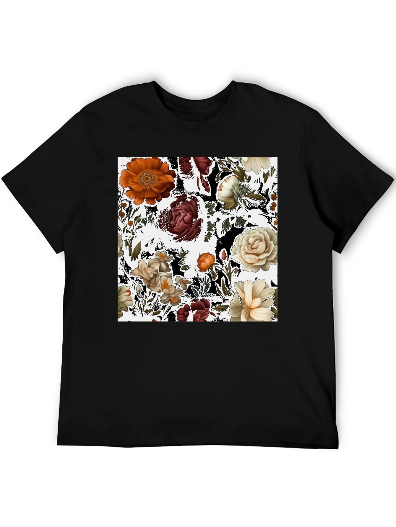 Floral Print Black T-Shirt