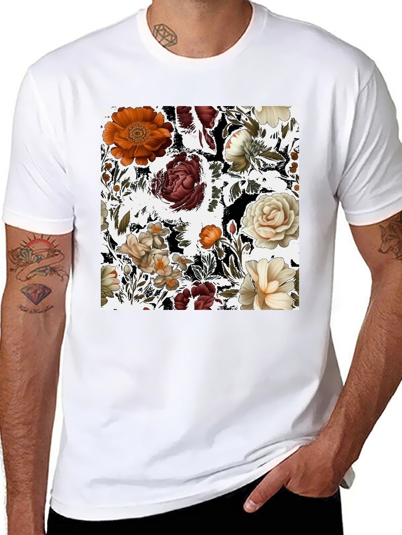Floral Print Black T-Shirt