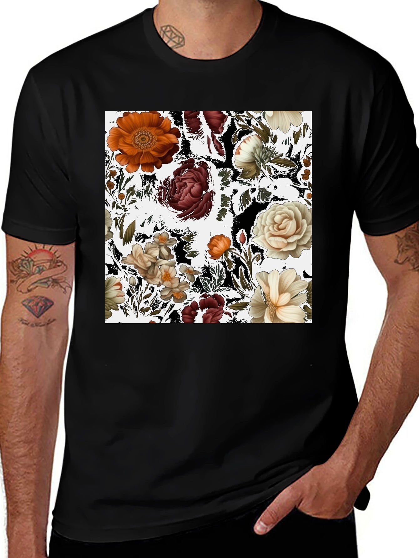 Floral Print Black T-Shirt