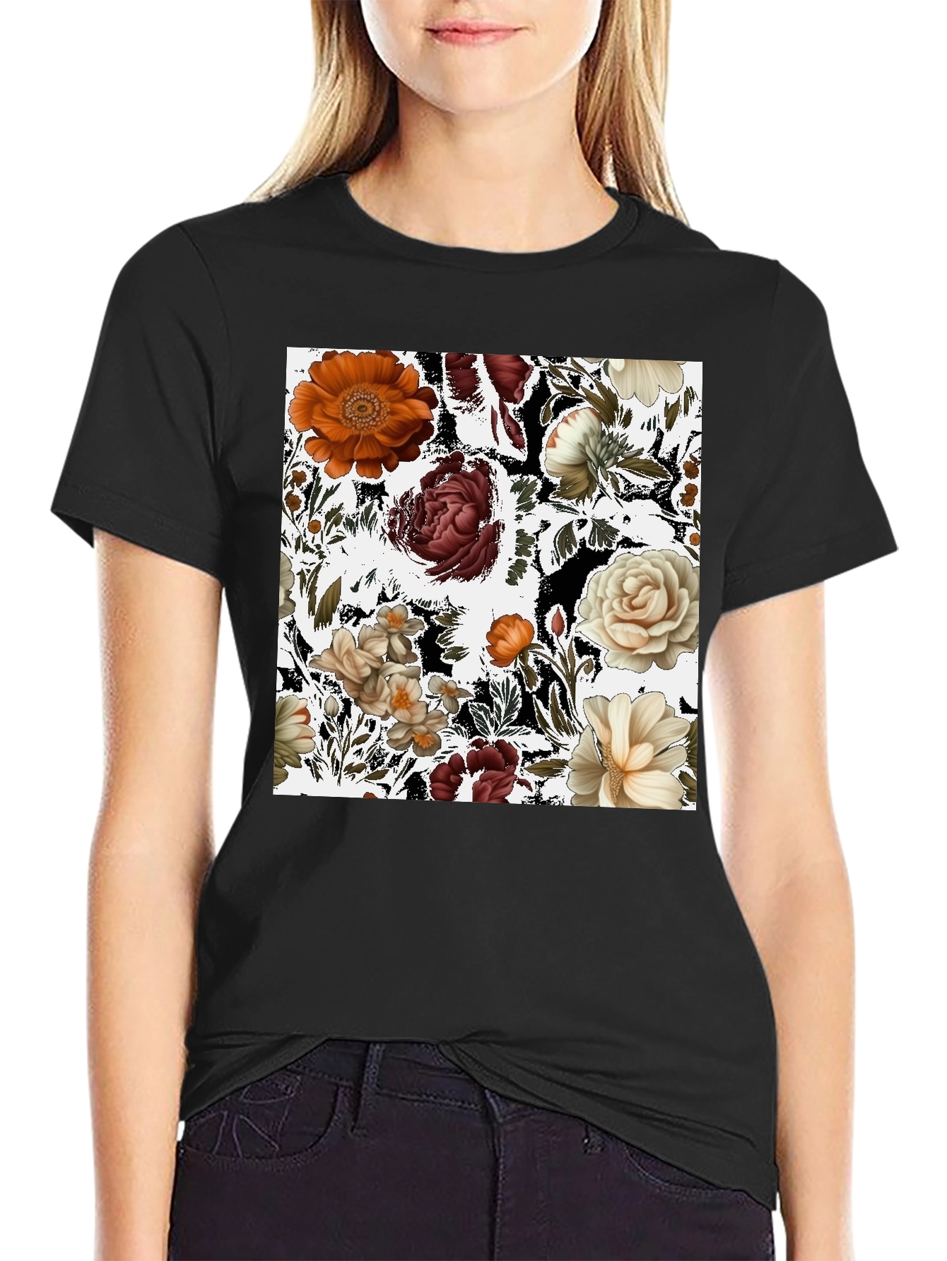Floral Print Black T-Shirt