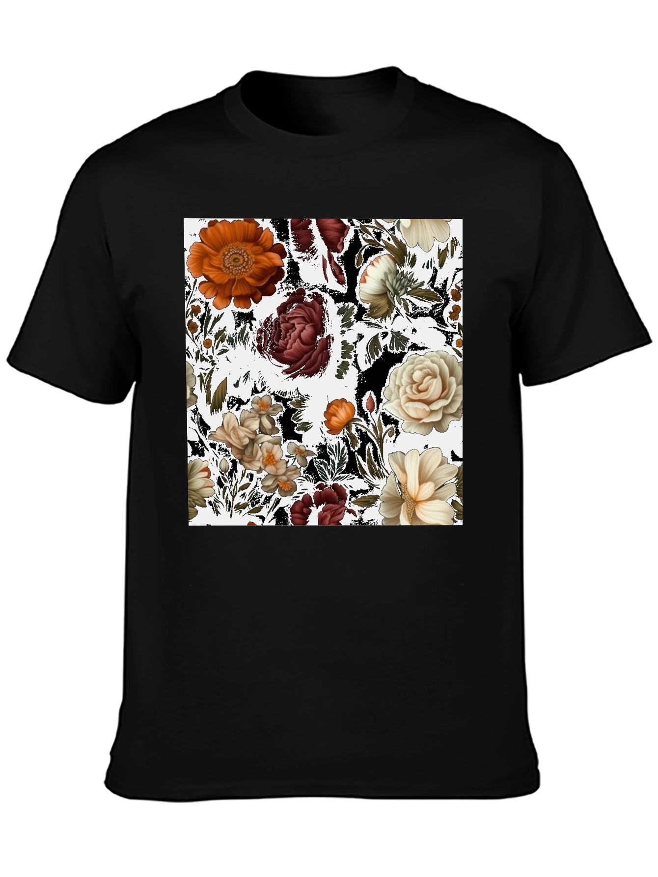 Floral Print Black T-Shirt
