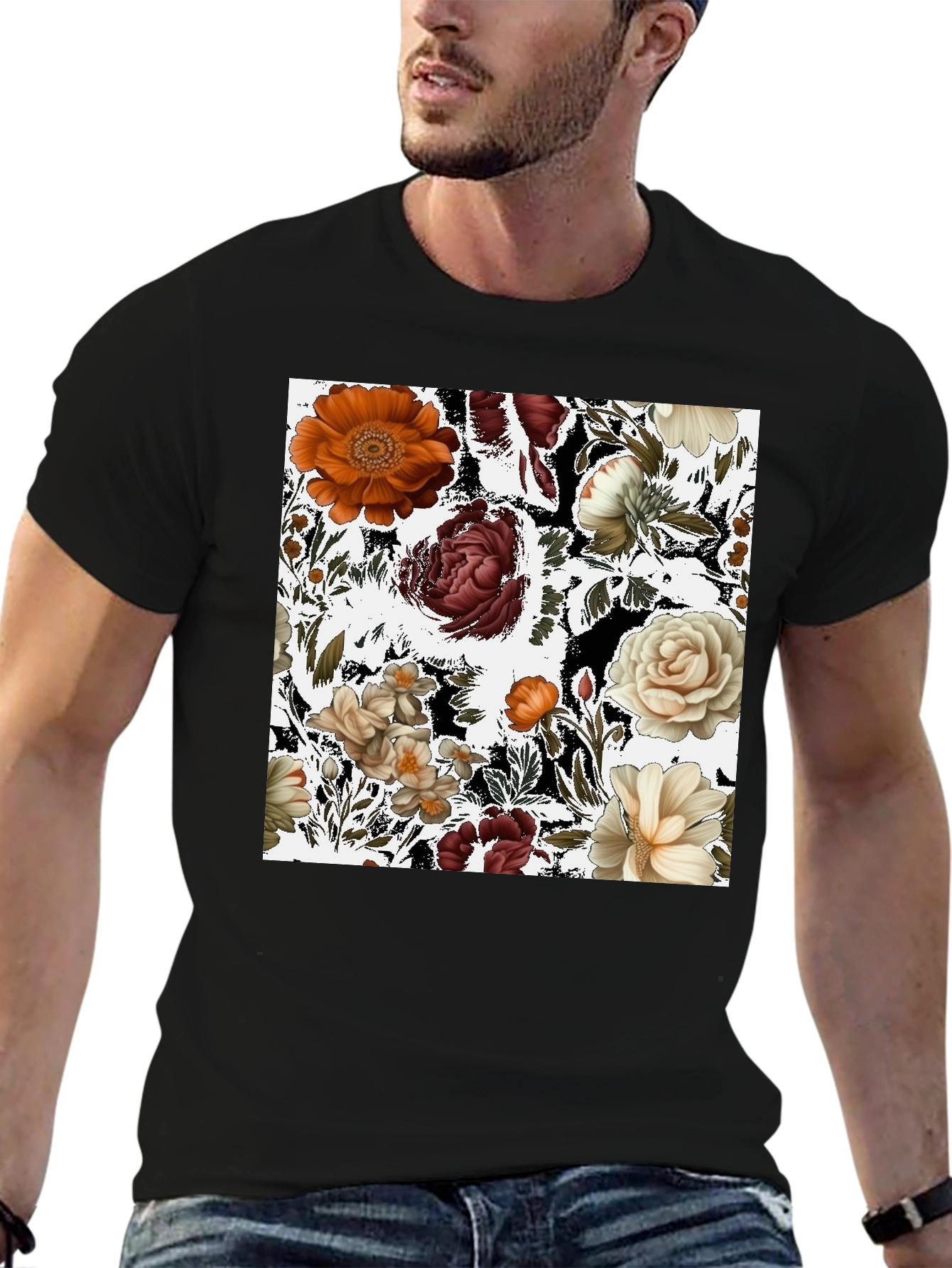 Floral Print Black T-Shirt