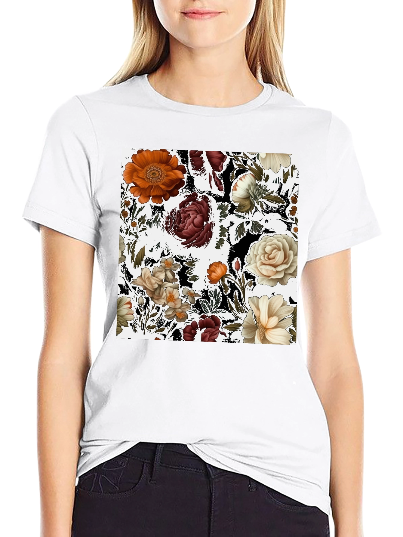 Floral Print Black T-Shirt