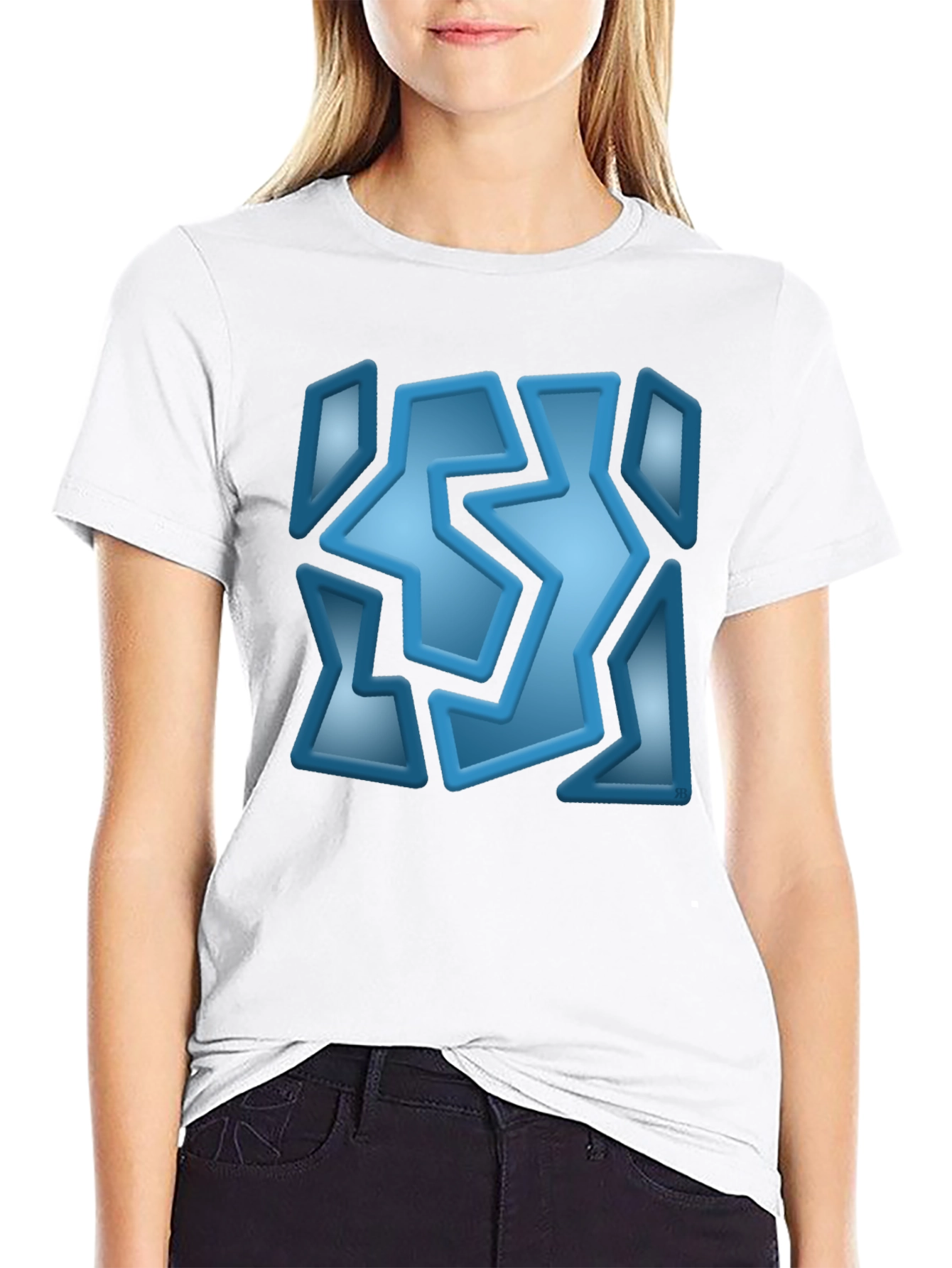 Abstract Blue Graphic Print Black T-Shirt