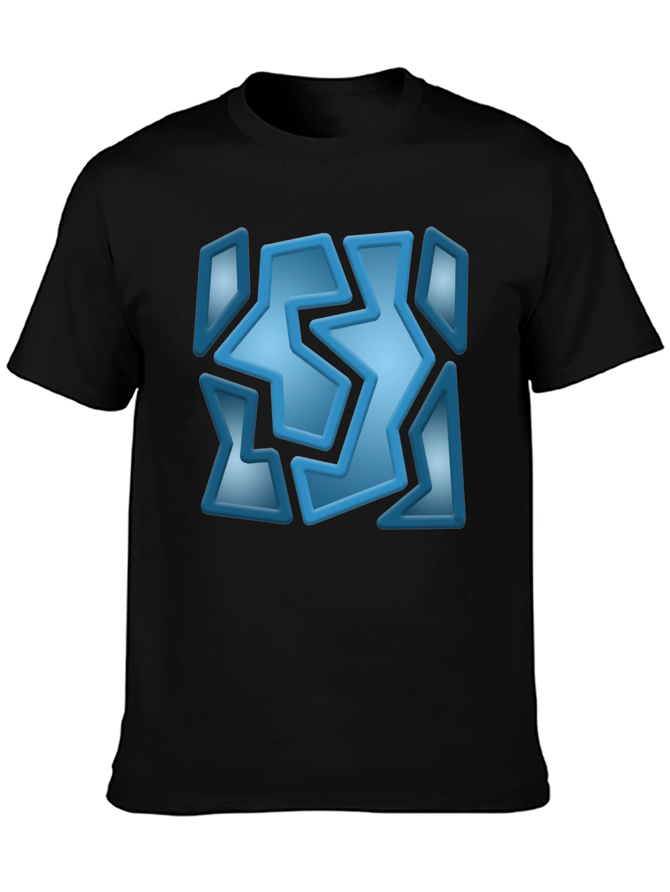 Abstract Blue Graphic Print Black T-Shirt
