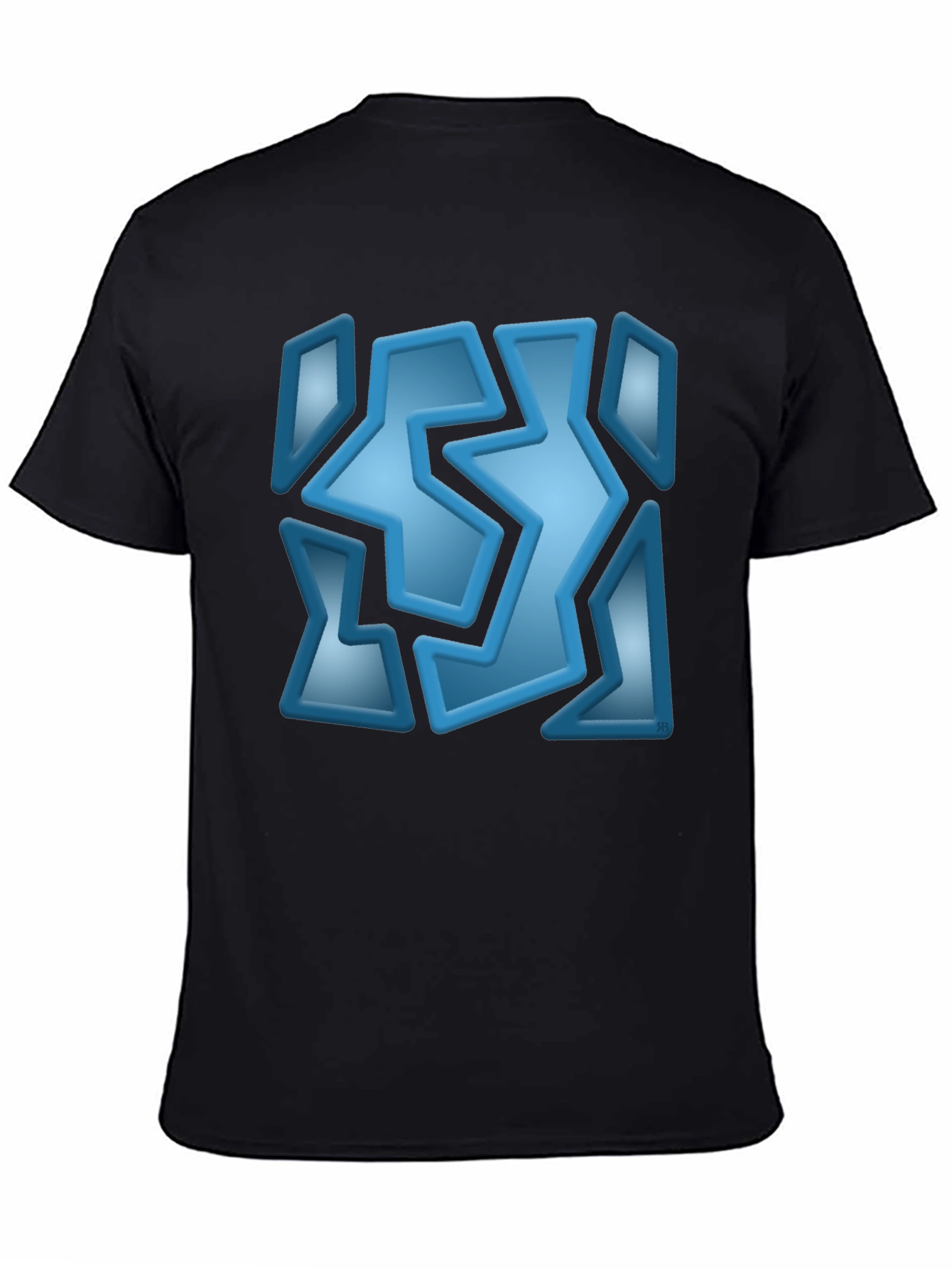 Abstract Blue Graphic Print Black T-Shirt
