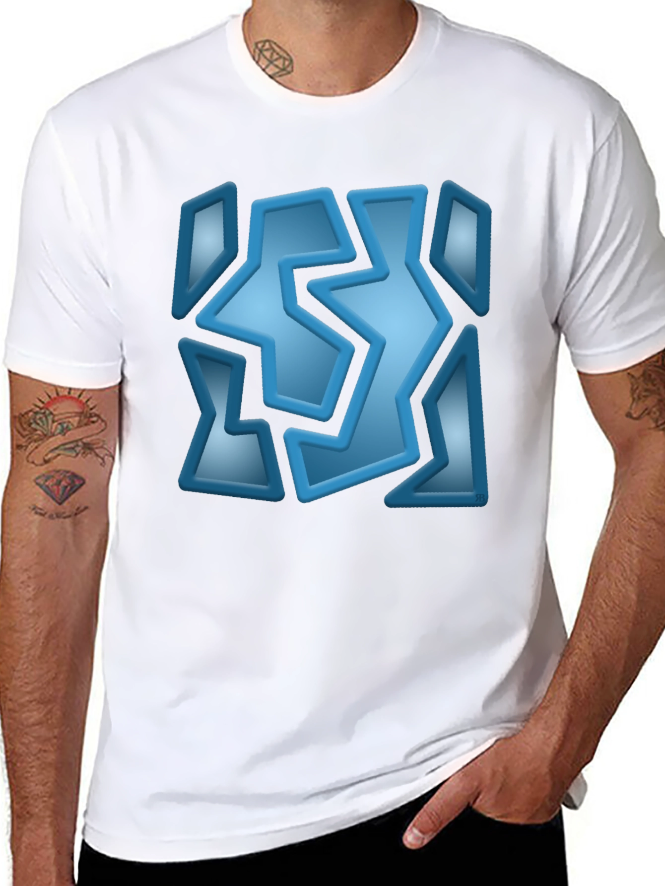 Abstract Blue Graphic Print Black T-Shirt