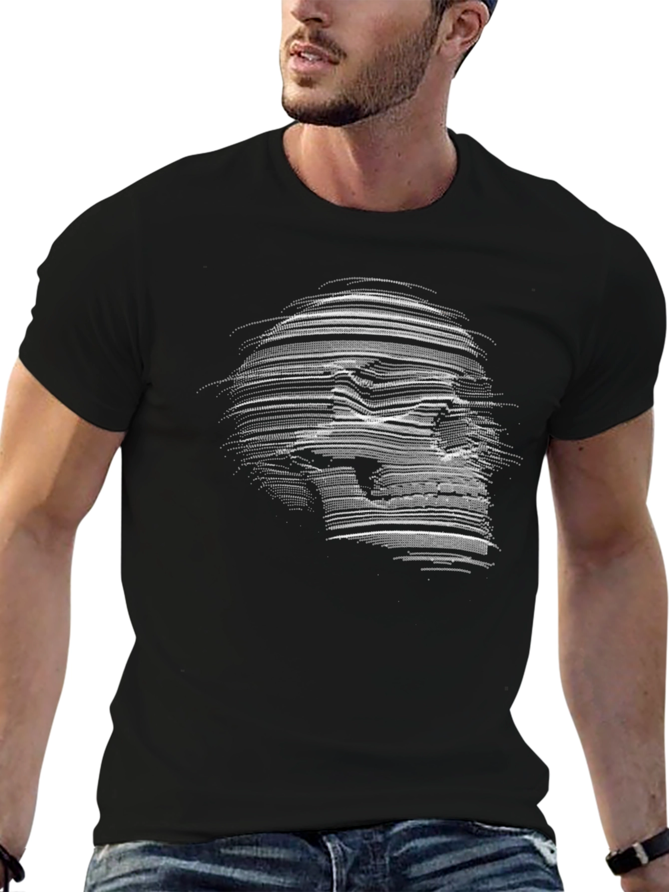 Skull Illusion Graphic Print Black T-Shirt
