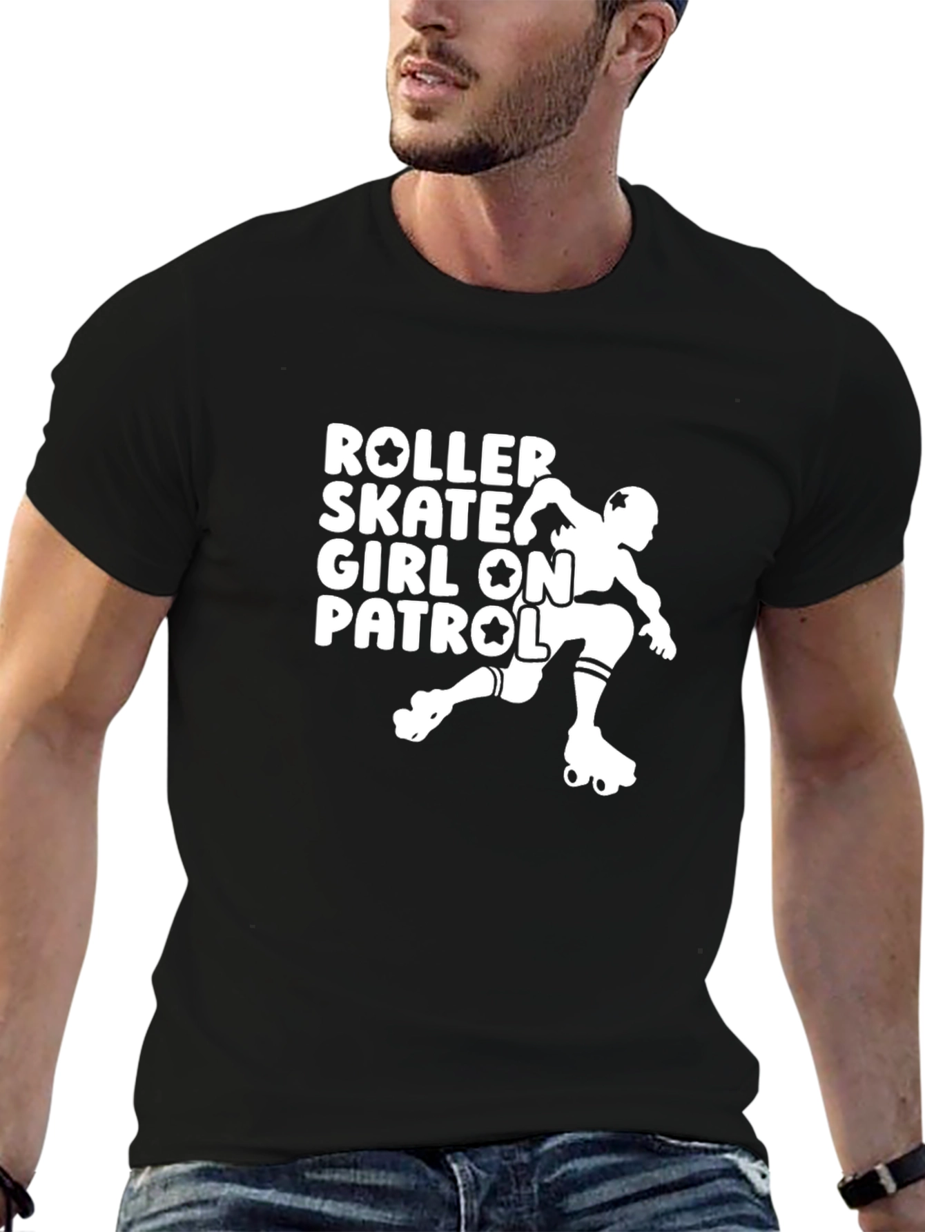 Roller Skate Girl On Patrol Graphic Tee - Black