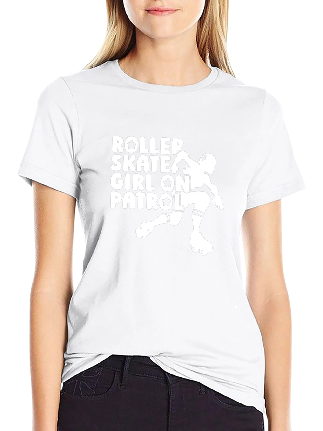 Roller Skate Girl On Patrol Graphic Tee - Black