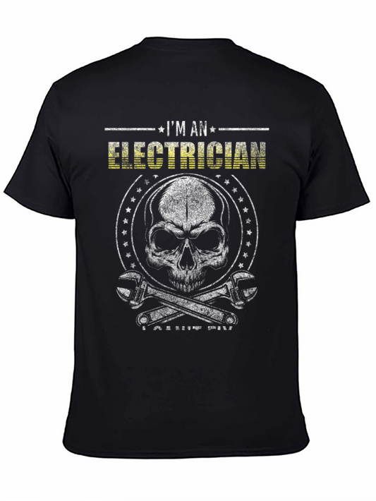 Electrician Skull Graphic T-Shirt - Mens Black Tee