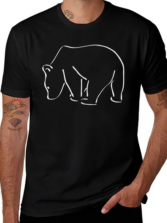 Minimalist Bear Outline T-Shirt - Black Cotton Tee