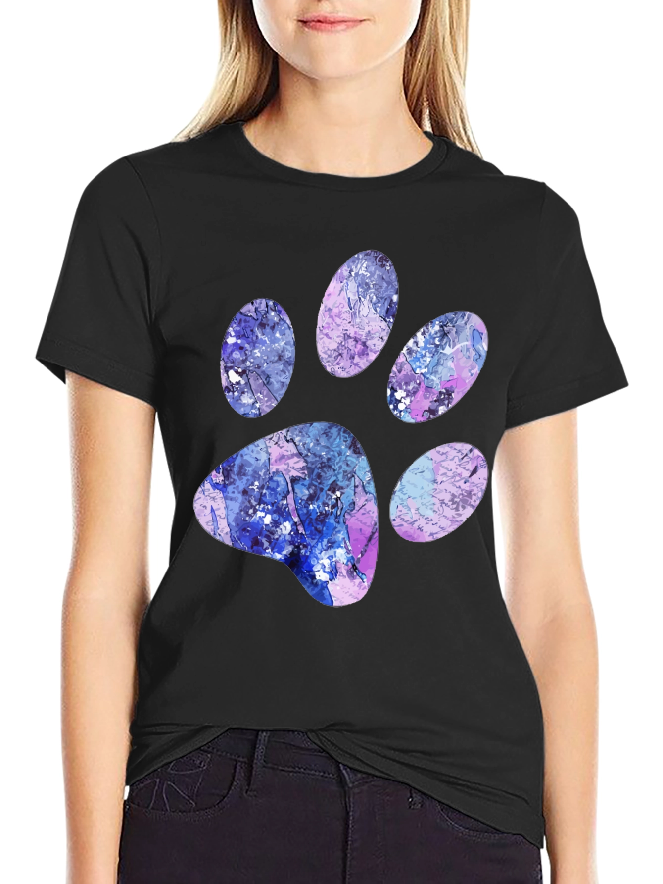 Abstract Paw Print Black T-Shirt