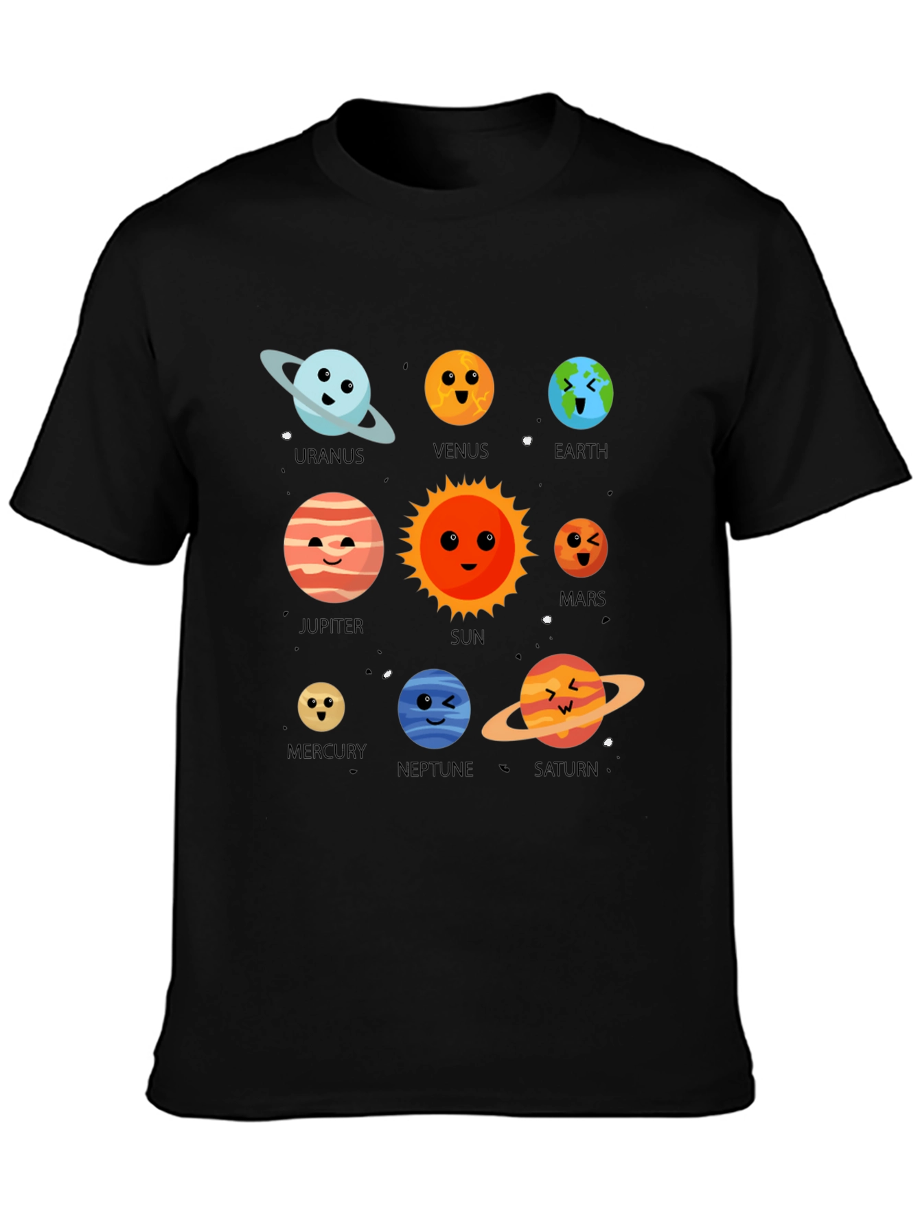 Cartoon Planets Graphic Print Black T-Shirt