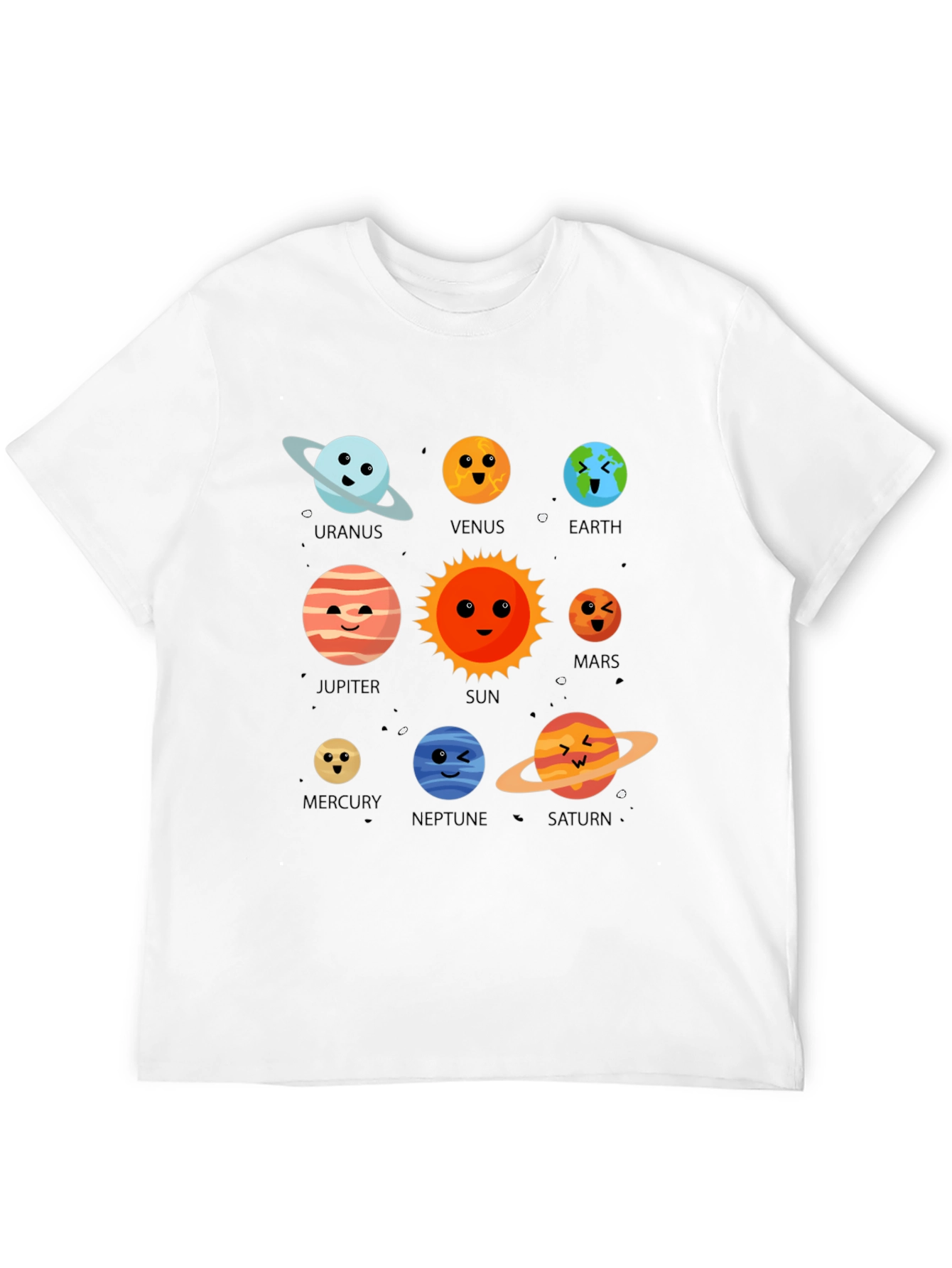 Cartoon Planets Graphic Print Black T-Shirt