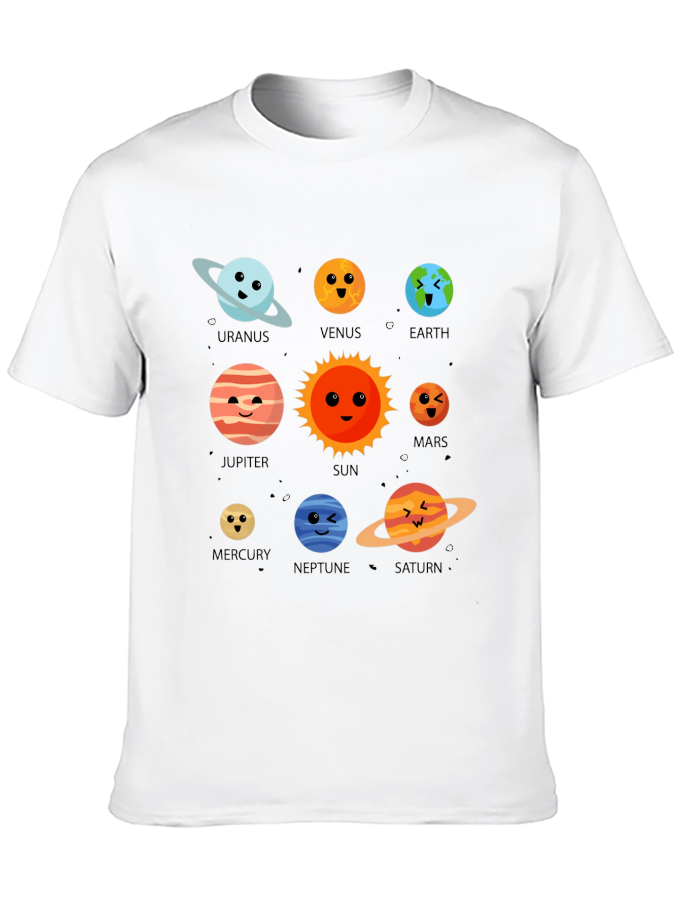 Cartoon Planets Graphic Print Black T-Shirt