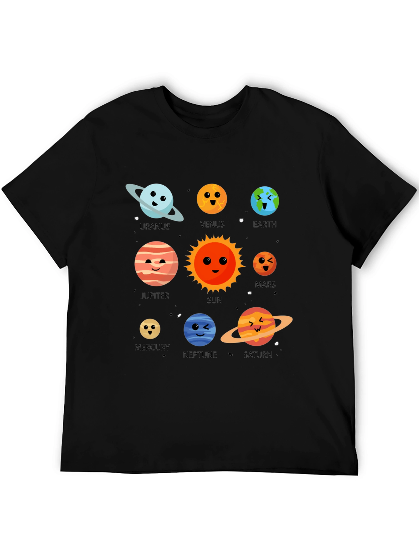 Cartoon Planets Graphic Print Black T-Shirt