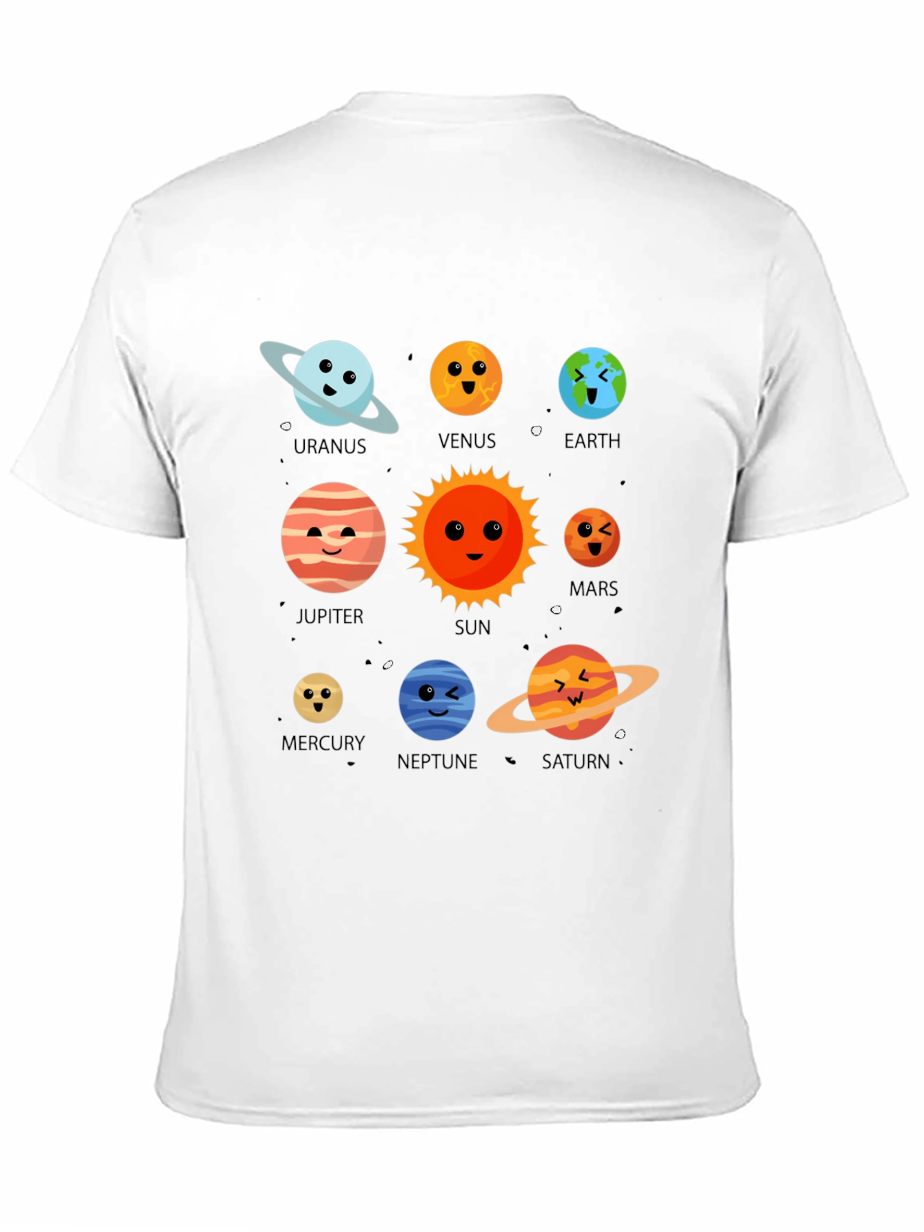 Cartoon Planets Graphic Print Black T-Shirt