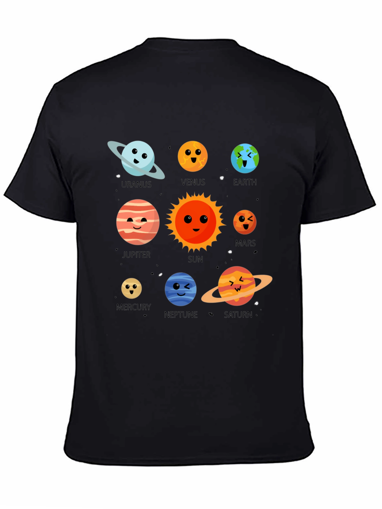 Cartoon Planets Graphic Print Black T-Shirt