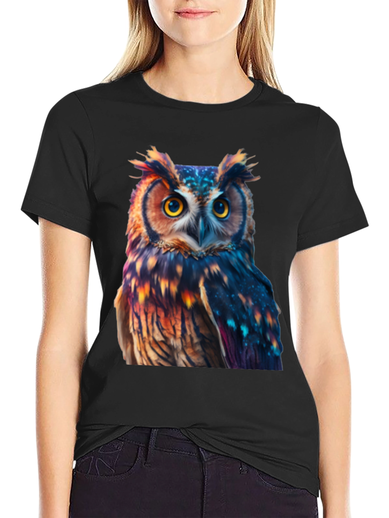 Owl Print Black T-Shirt