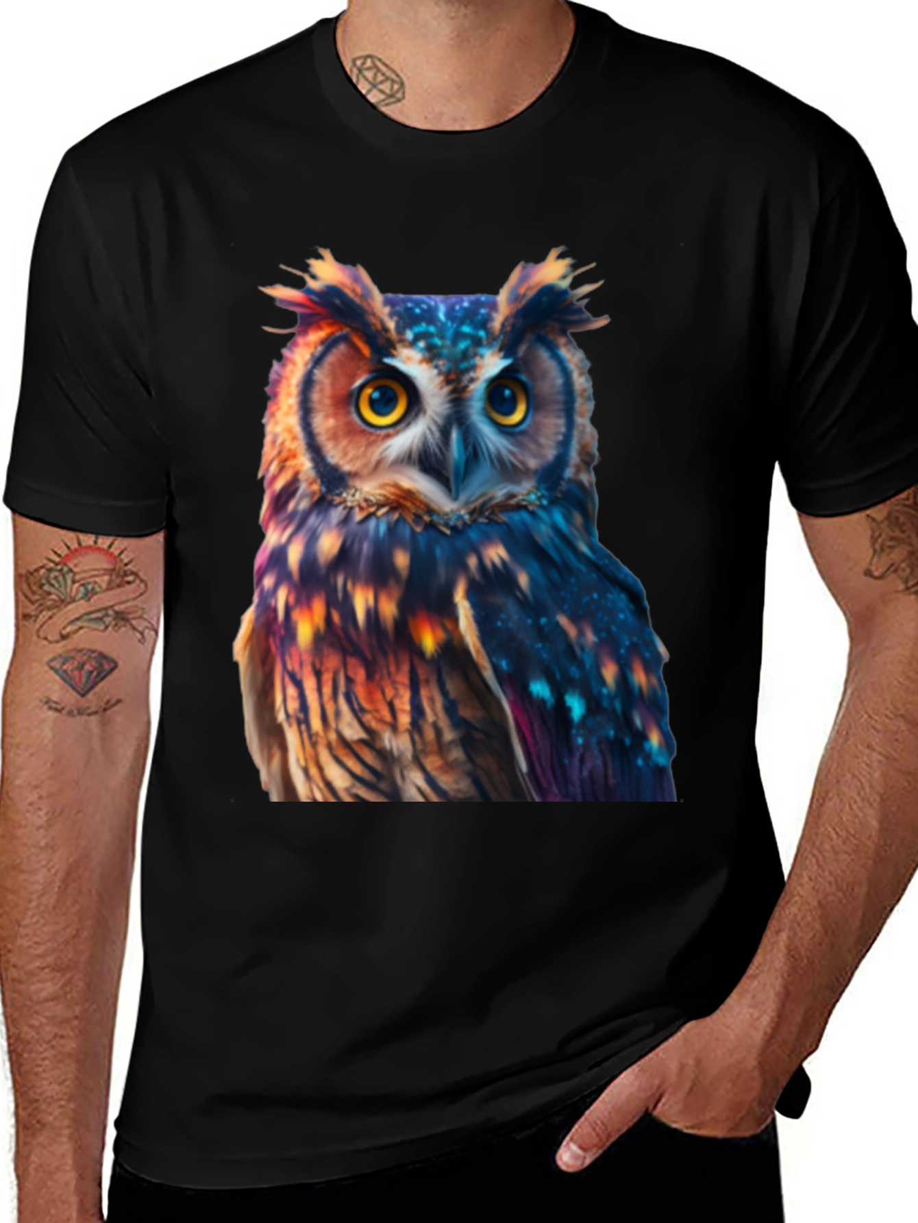Owl Print Black T-Shirt