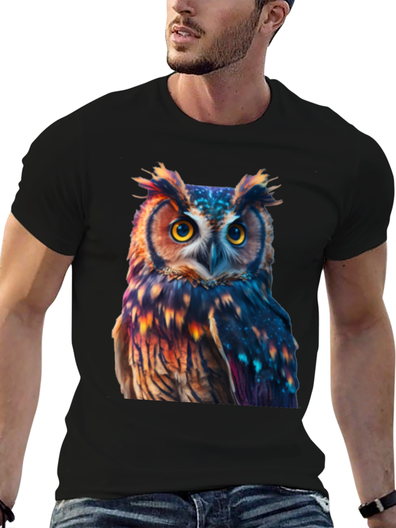 Owl Print Black T-Shirt