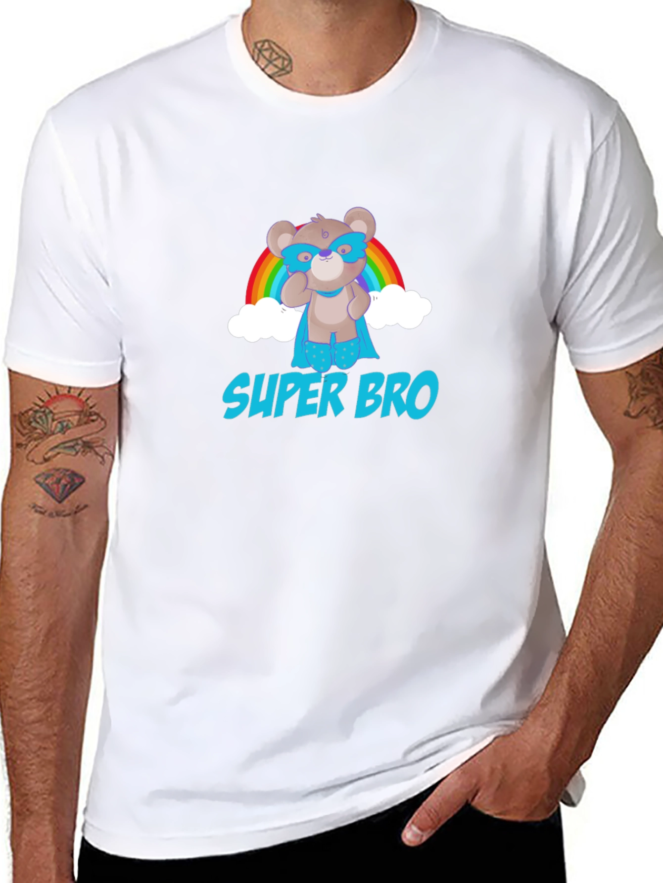 Super Bro Bear Rainbow Graphic T-Shirt