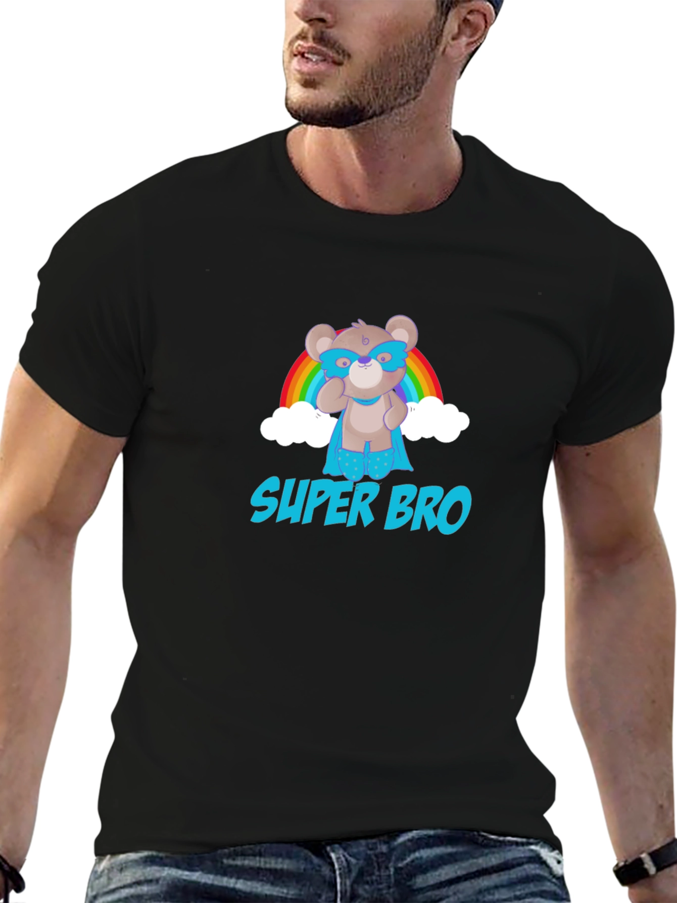 Super Bro Bear Rainbow Graphic T-Shirt