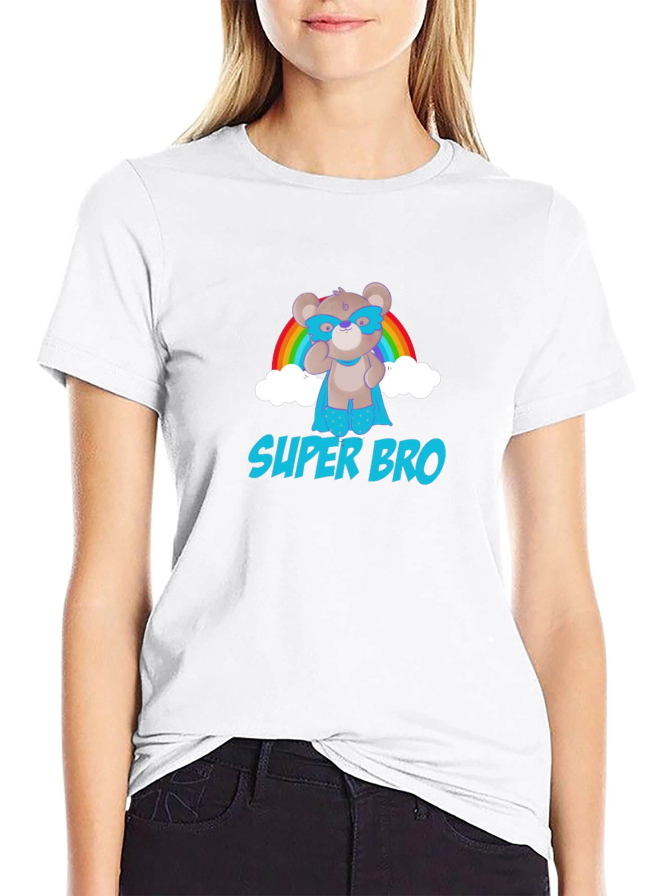 Super Bro Bear Rainbow Graphic T-Shirt