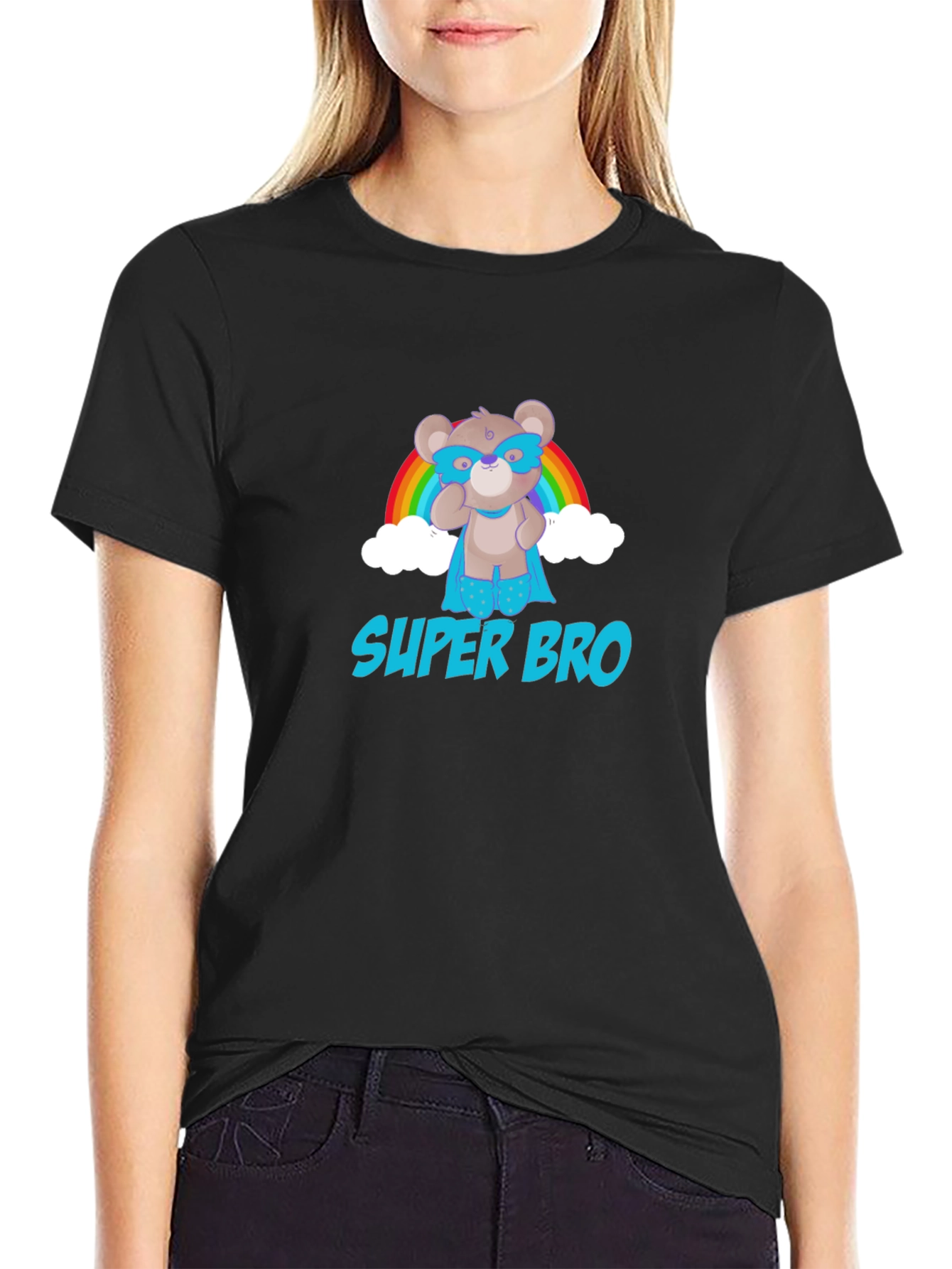 Super Bro Bear Rainbow Graphic T-Shirt