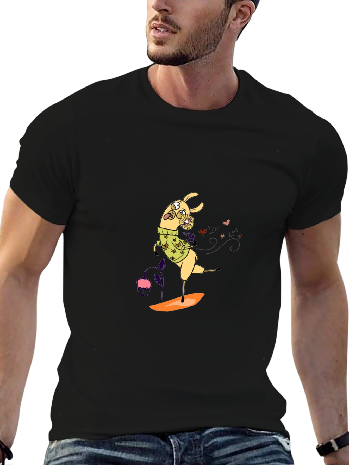Llama Surfing Black Graphic Tee