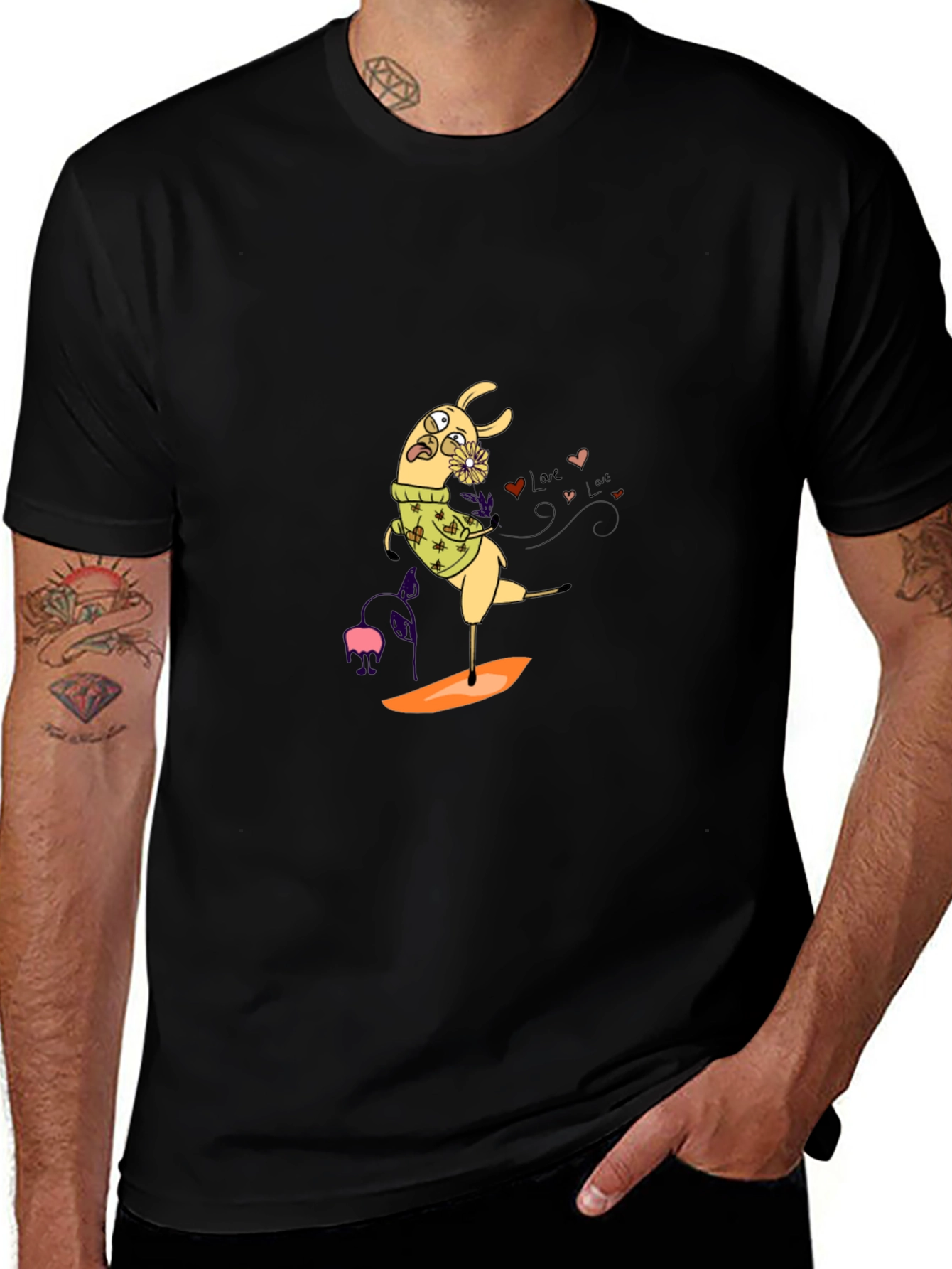 Llama Surfing Black Graphic Tee