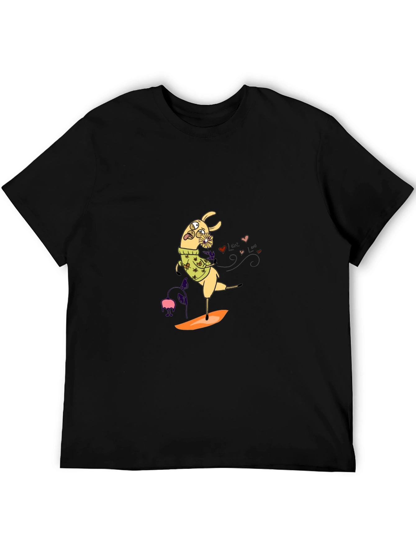 Llama Surfing Black Graphic Tee