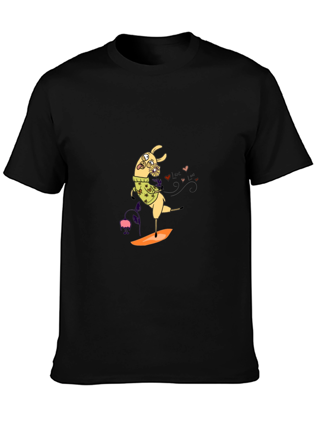 Llama Surfing Black Graphic Tee