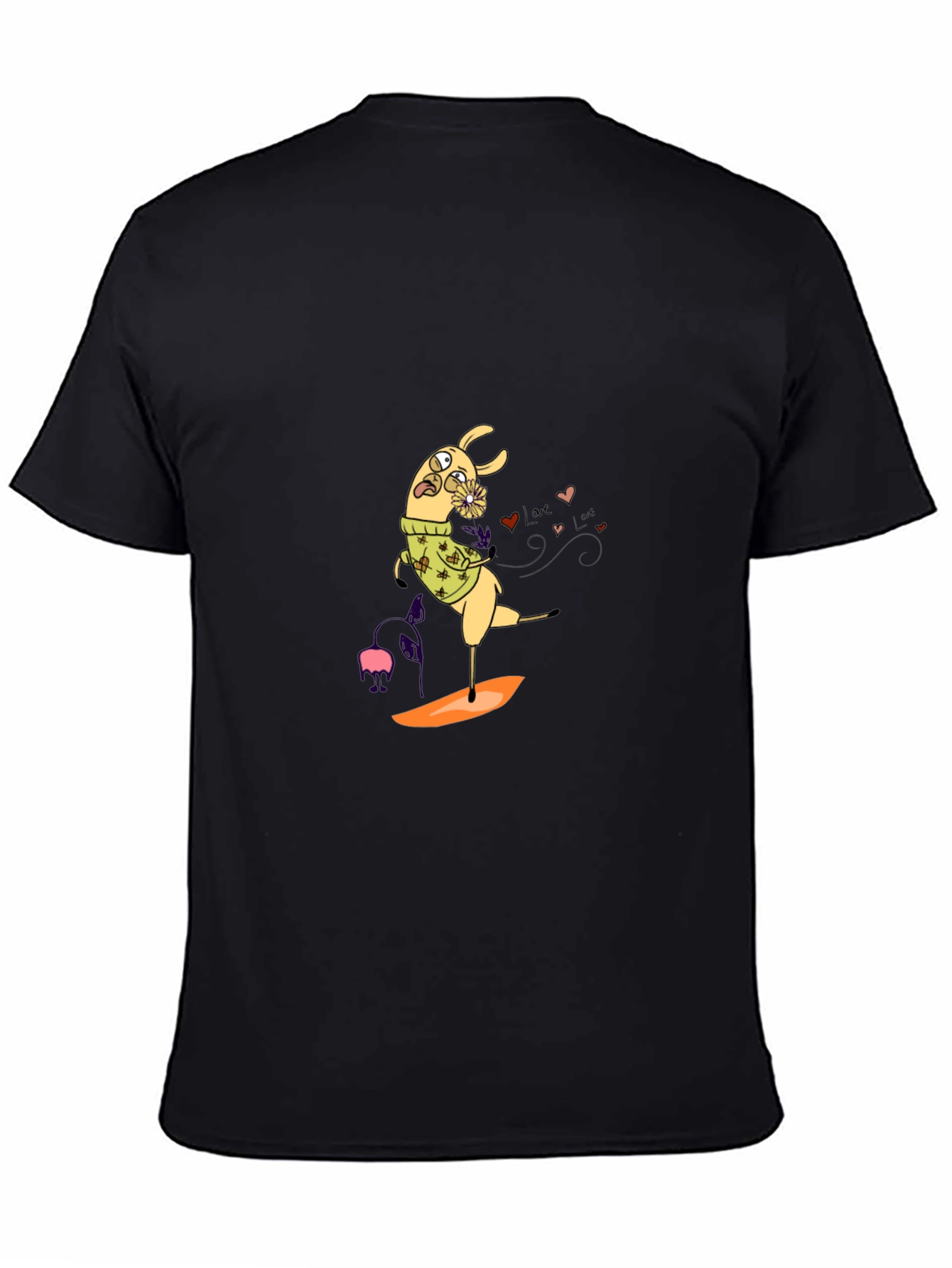 Llama Surfing Black Graphic Tee