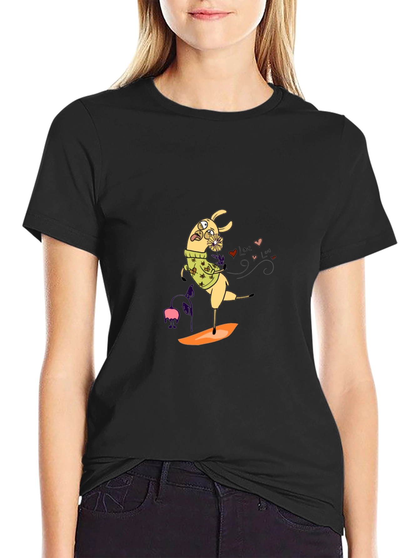 Llama Surfing Black Graphic Tee