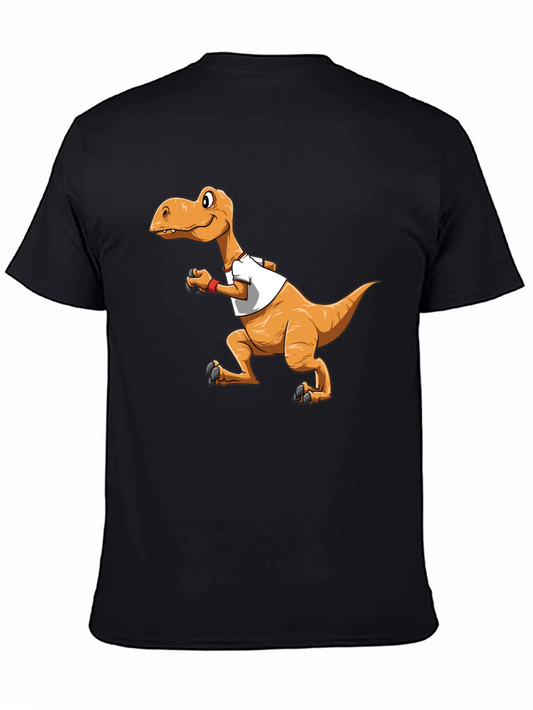Cartoon Dinosaur Graphic Tee - Black