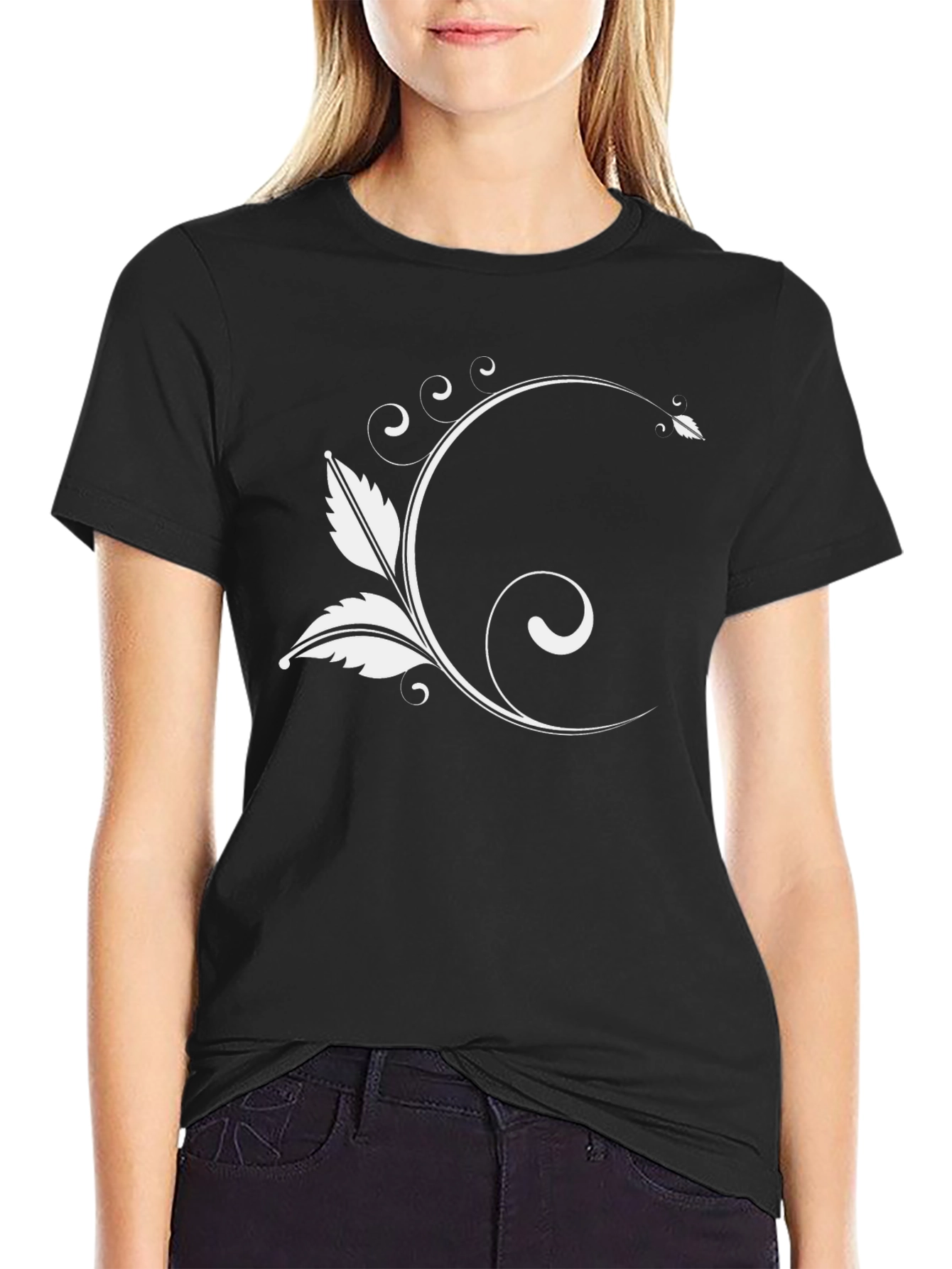 Elegant Floral Graphic Black T-Shirt