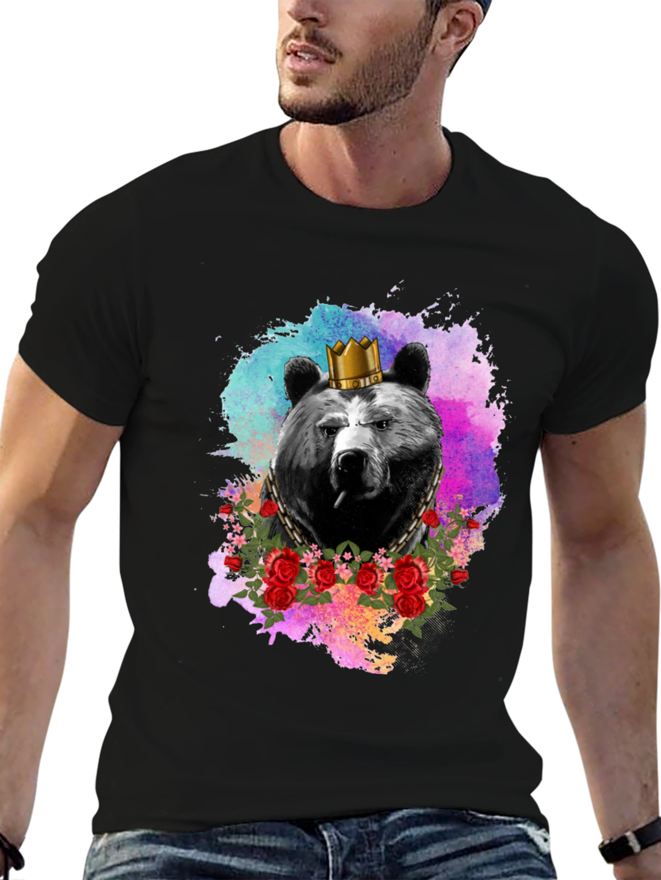 King Bear Graphic Tee - Crowned Bear T-Shirt
