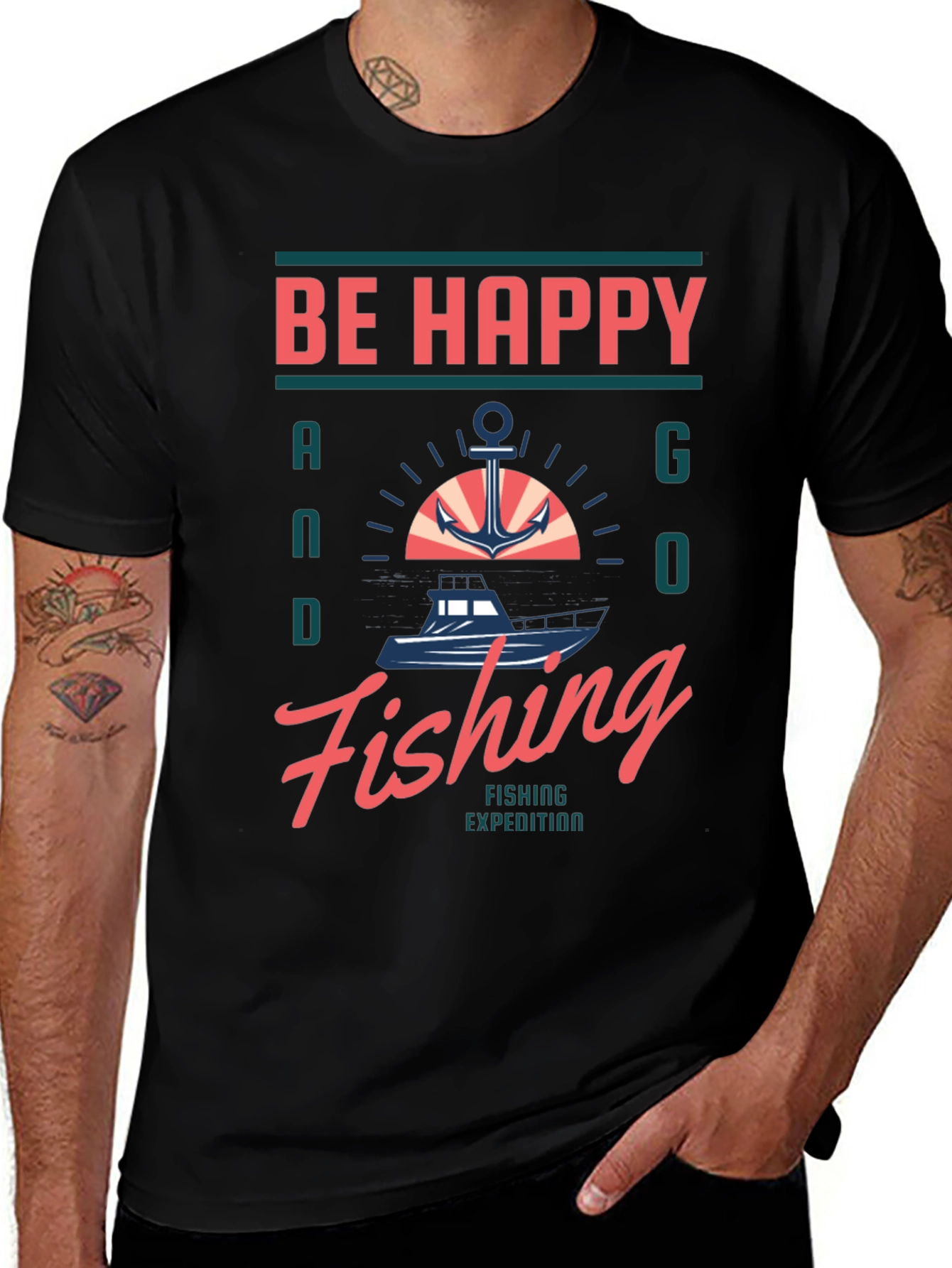 Be Happy and Go Fishing Graphic T-Shirt