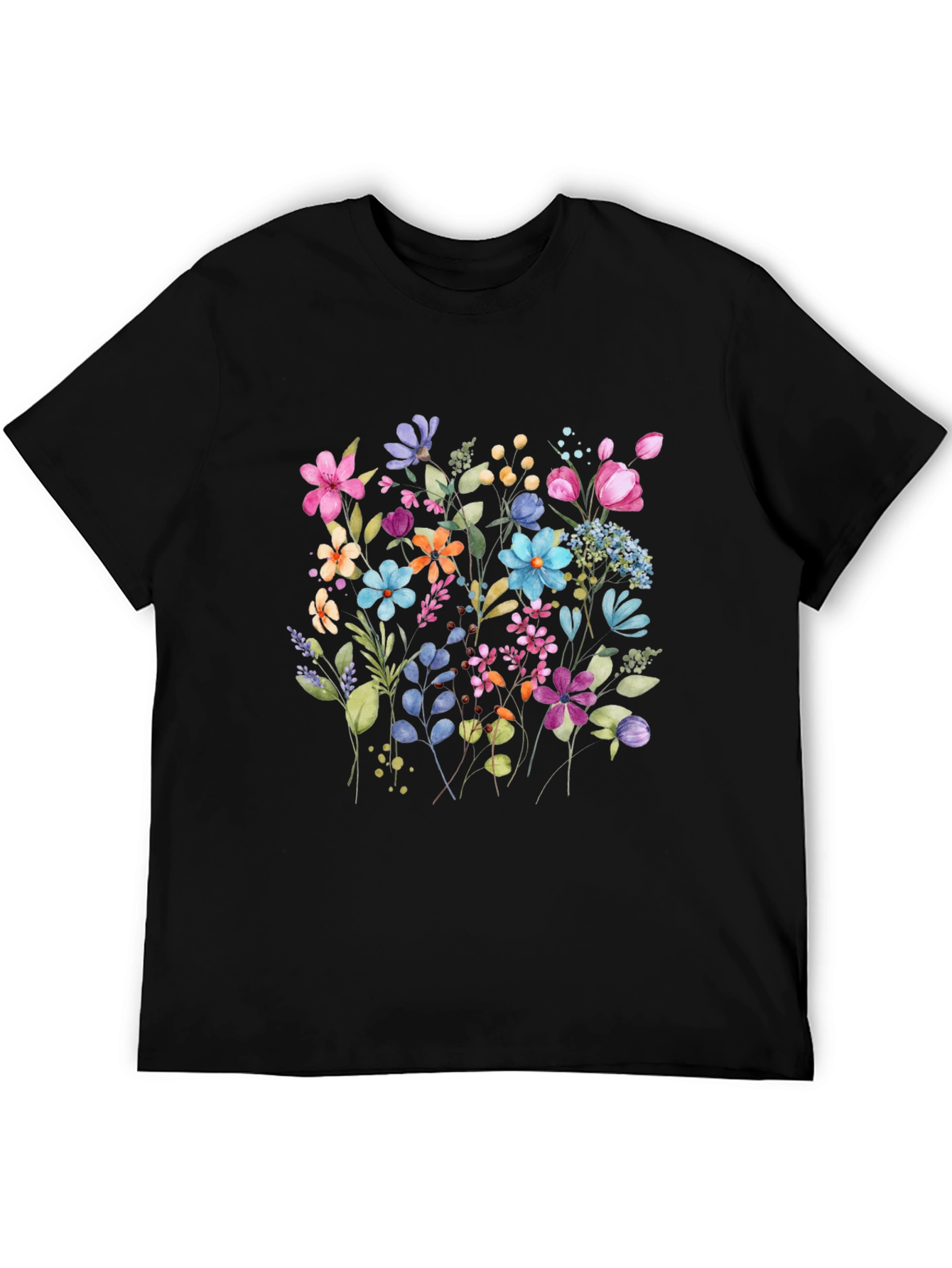 Floral Print Mens Black Tee