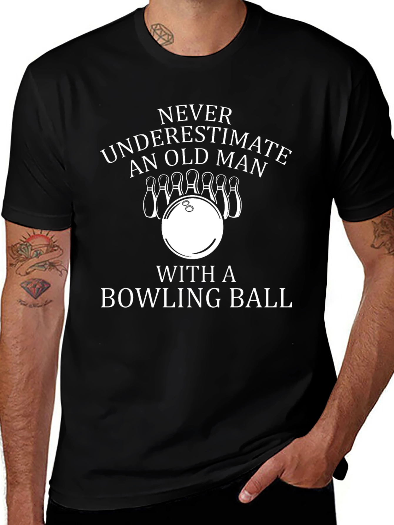 Never Underestimate Old Man Bowling Graphic Tee