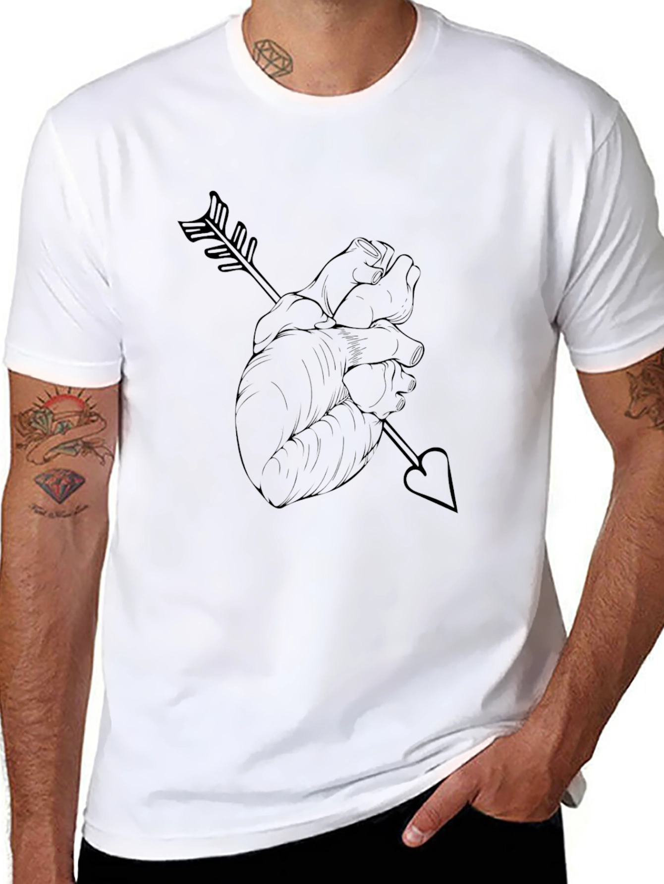 Heart Arrow Graphic Tee - Black Cotton Casual T-Shirt
