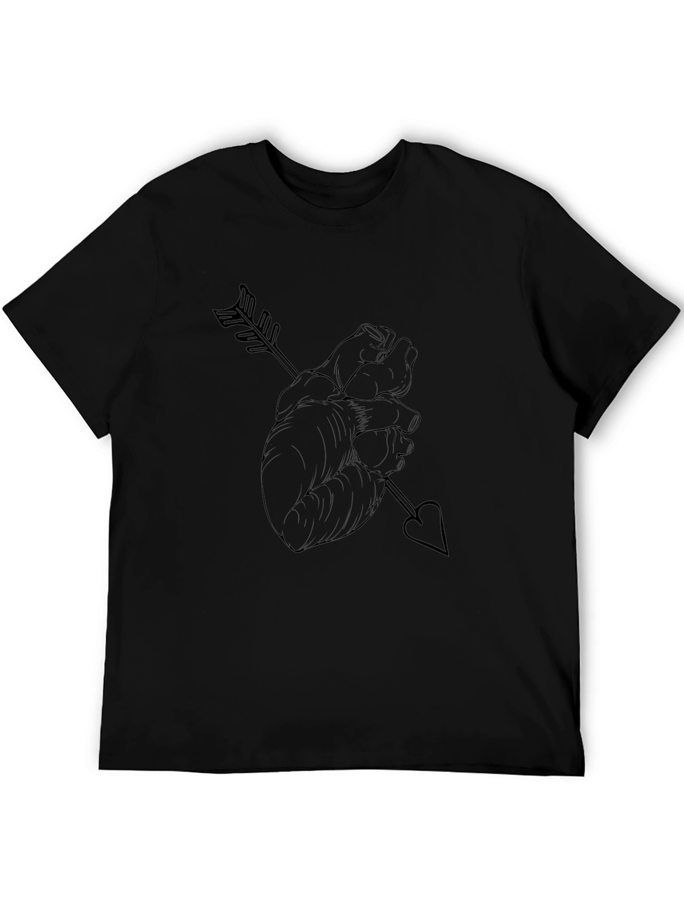 Heart Arrow Graphic Tee - Black Cotton Casual T-Shirt