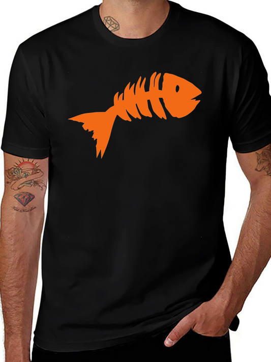 Fish Bone Graphic Tee - Black Cotton T-Shirt