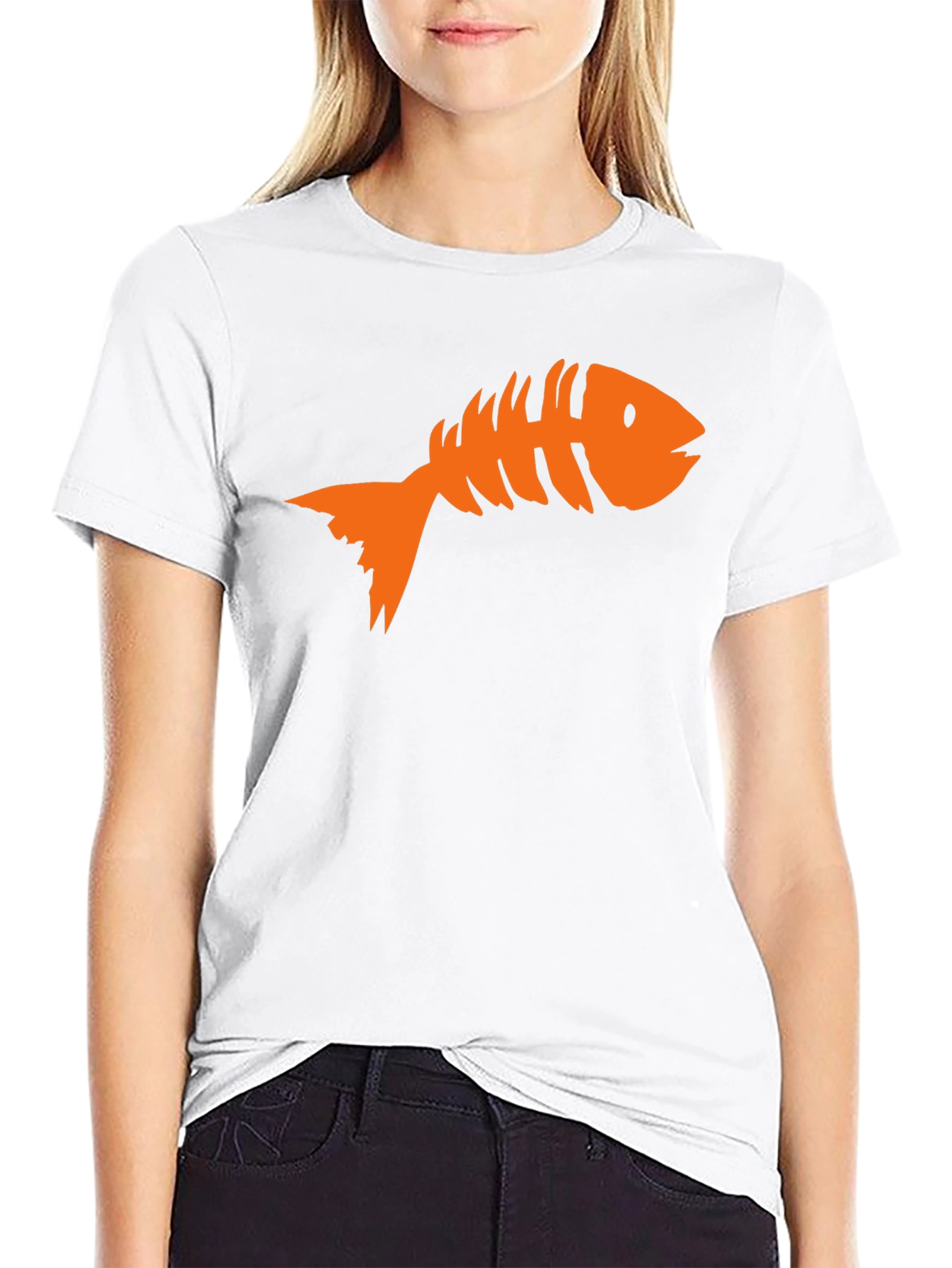 Fish Bone Graphic Tee - Black Cotton T-Shirt