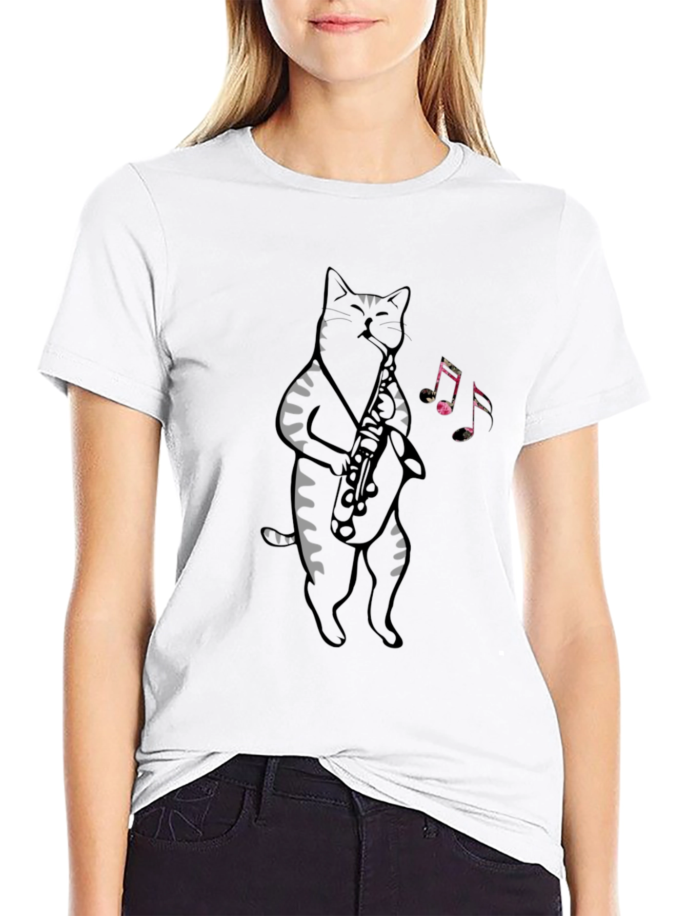Cat Saxophone Graphic Tee - Cool Musical Cat T-Shirt